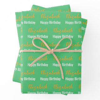 Happy Birthday Gold Script Name Emerald Green  Sheets