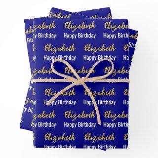 Happy Birthday Gold Script Name Navy Blue & White  Sheets