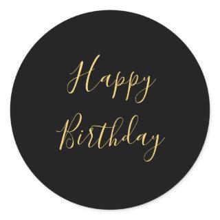 Happy Birthday Golden Yellow Custom Text Black Classic Round Sticker