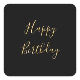Happy Birthday Golden Yellow Custom Text Black Square Sticker
