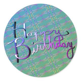"Happy Birthday!" Hand-written Gradient Rainbow Classic Round Sticker