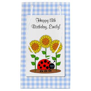 Happy Birthday Ladybug with Sunflower Personalized Small Gift Bag