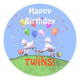 Happy Birthday Lambs for Twins Classic Round Sticker