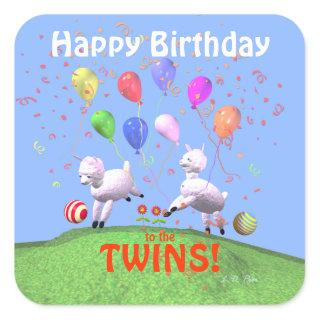 Happy Birthday Lambs for Twins Square Sticker