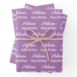 Happy Birthday Lavender and White Name Pattern  Sheets