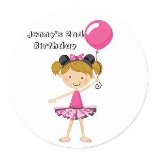 Happy Birthday Minnie Party Girl with Balloon Classic Round Sticker