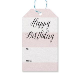 Happy Birthday Modern Calligraphy | Pink Stripes Gift Tags