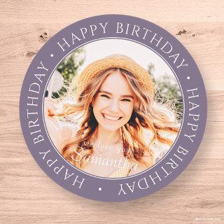 Happy Birthday Modern Simple Custom Photo Classic Classic Round Sticker