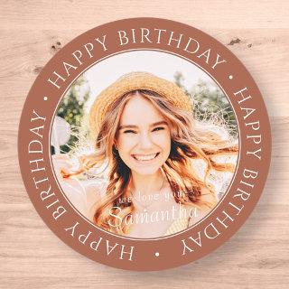 Happy Birthday Modern Simple Custom Photo Classic  Classic Round Sticker