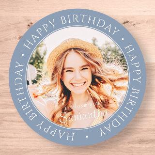 Happy Birthday Modern Simple Custom Photo Classic Round Sticker