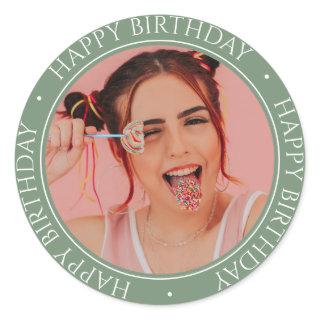 Happy Birthday Modern Simple Elegant Custom Photo  Classic Round Sticker