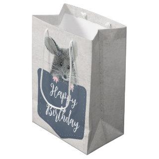 Happy Birthday Mouse In Pocket Medium Gift Bag