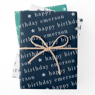 Happy Birthday Name Pattern Blue Teal  Sheets
