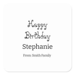Happy Birthday Name Typography Modern Simple Square Sticker