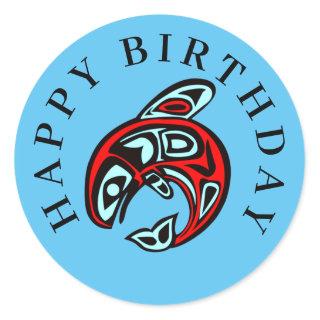 Happy Birthday Native Orca Art Killer Whale Classic Round Sticker