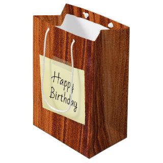 Happy Birthday Note On Wood Medium Gift Bag
