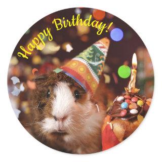 Happy Birthday - Party Animal Guinea Pig Paper Pla Classic Round Sticker
