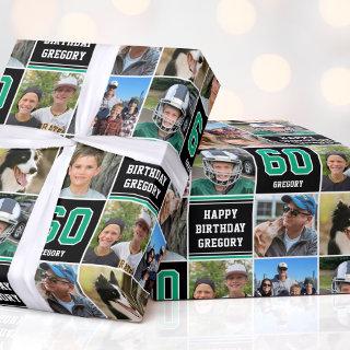 Happy Birthday Photo Collage Any Age Green Black