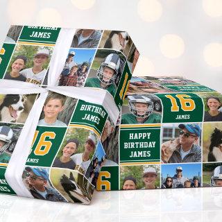 Happy Birthday Photo Collage Any Age Green Gold