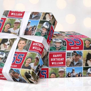 Happy Birthday Photo Collage Any Age Navy Crimson