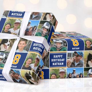 Happy Birthday Photo Collage Any Age Navy Gold