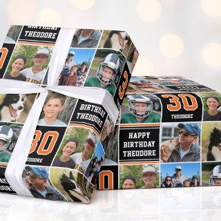 Happy Birthday Photo Collage Any Age Orange Black