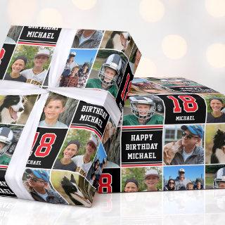 Happy Birthday Photo Collage Any Age Red Black
