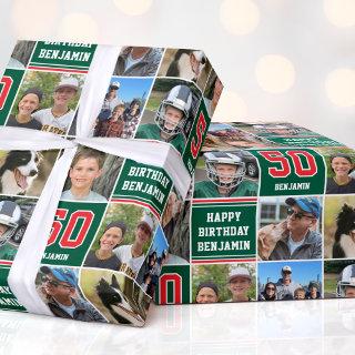 Happy Birthday Photo Collage Any Age Red Green