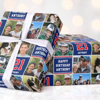 Happy Birthday Photo Collage Any Age Red Navy