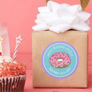 Happy Birthday Pink Donut Doughnut Bday Girl Paper Classic Round Sticker