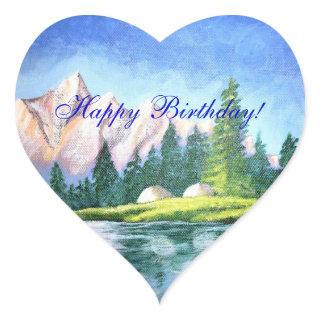Happy Birthday Pink Mountain Heart Sticker