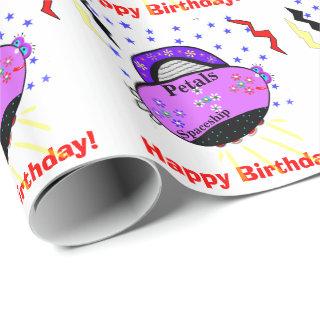 Happy Birthday Pink Purple Petals Spaceship