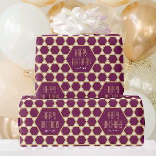 Happy Birthday Plum Star Pattern Personalized