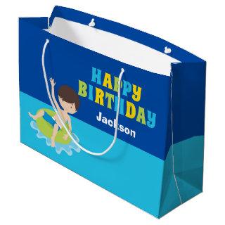 Happy Birthday Pool Party Custom Boys Name Large Gift Bag