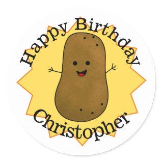 Happy Birthday Potato Personalized  Classic Round Sticker