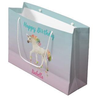 Happy Birthday Rainbow Unicorn Name Large Gift Bag