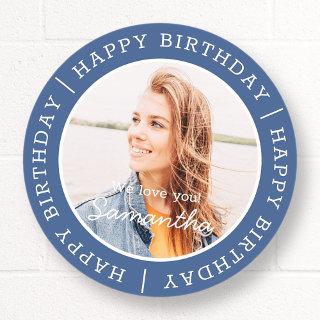 Happy Birthday Simple Preppy Modern Custom Photo Classic Round Sticker