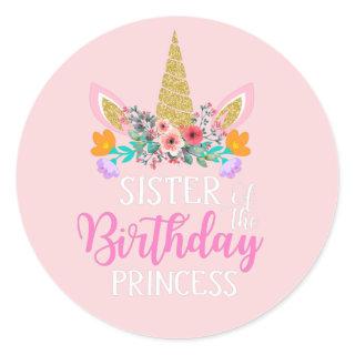 happy Birthday Sister Unicorn Party Pink Classic Round Sticker