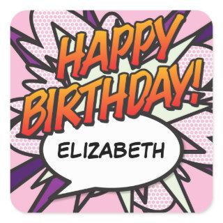 HAPPY BIRTHDAY Speech Bubble Fun Retro Comic Book Square Sticker