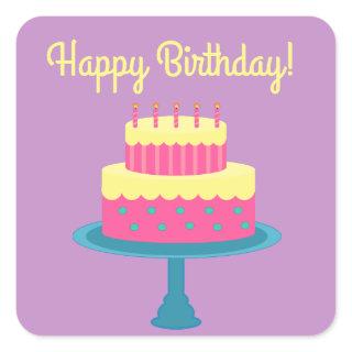 Happy Birthday Sticker with Cake