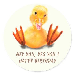 Happy Birthday Sticker with Playful  Duck - Funny