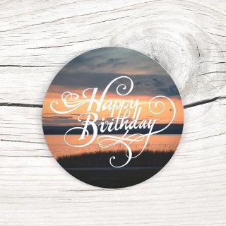 Happy Birthday Sunset Classic Round Sticker