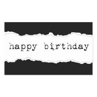 happy birthday (torn paper) rectangular sticker