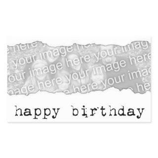 happy birthday (torn paper) rectangular sticker