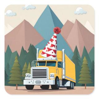 Happy Birthday Truck Driver Transport Semi Square Sticker