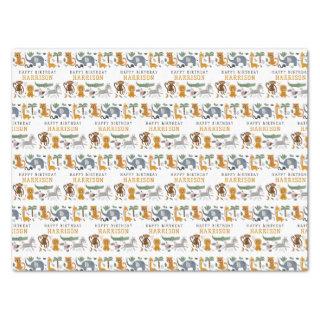 Happy Birthday Two Wild Safari Animals Personalize Tissue Paper