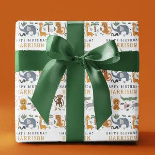 Happy Birthday Two Wild Safari Animals Personalize