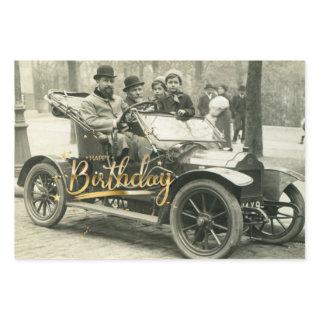Happy Birthday Vintage Old Car and People     Sheets