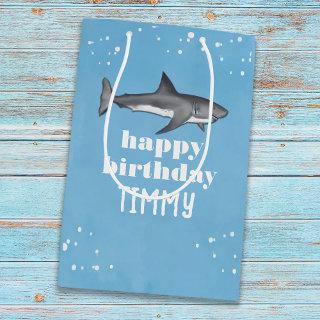 Happy Birthday Whimsical Blue Ocean Sharks Fun  Medium Gift Bag