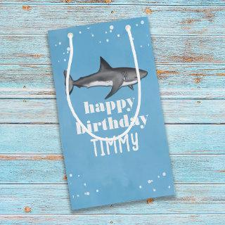 Happy Birthday Whimsical Blue Ocean Sharks Fun Small Gift Bag